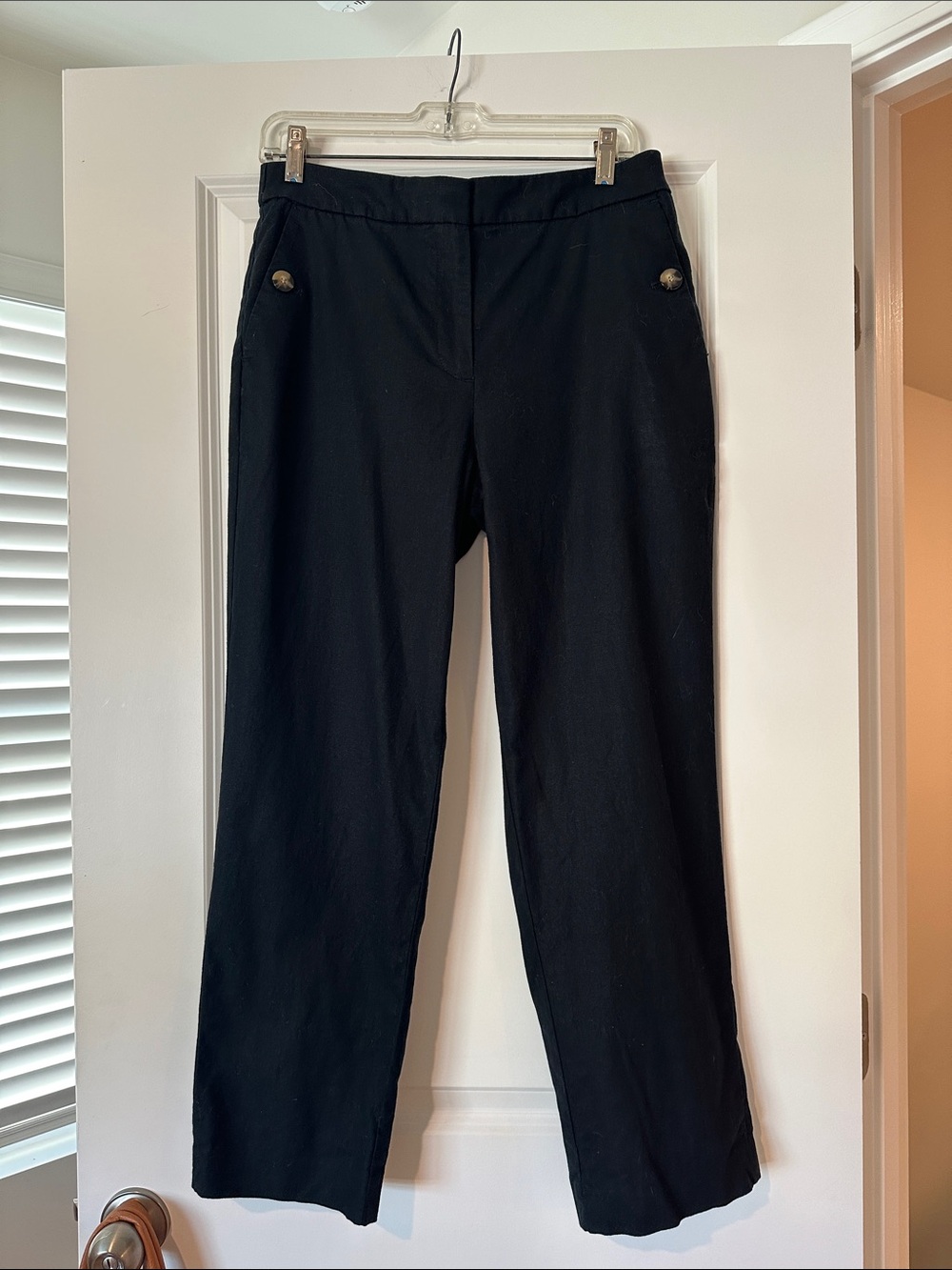 J. Crew Black Elastic-Waist Linen Cotton Blend Pants